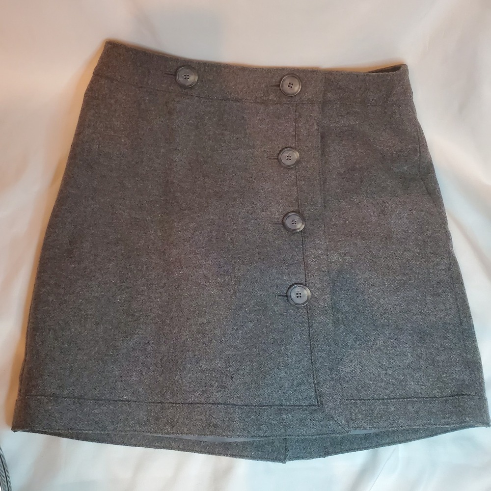 Ann Taylor Petite 2P Gray Wool Blend Lined Pencil Skirt Buttons